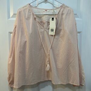 Levis NWT Oversized Peasant Blouse Crochet Shoulder Pale Pink Women Sz M
